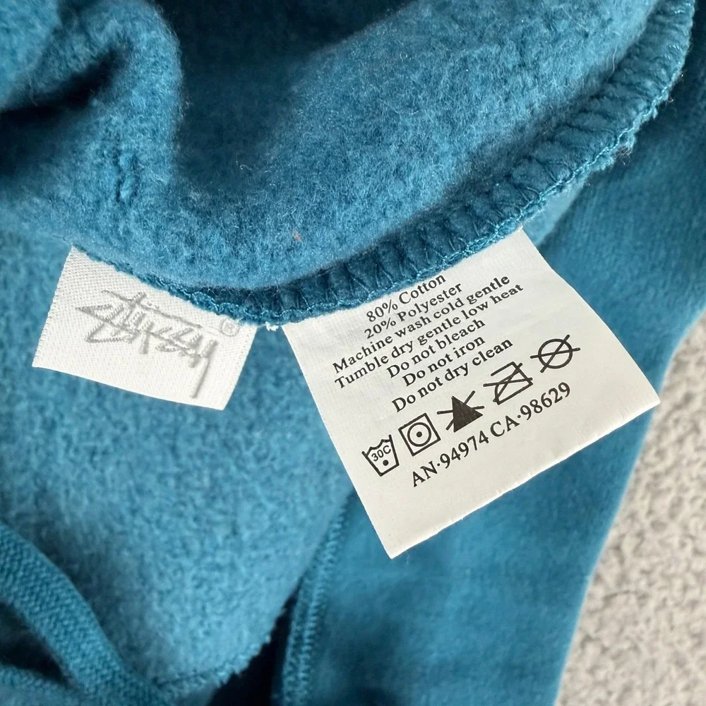 Stussy Sweat Shorts Mens M Blue Teal Fleece Drawstring Pocket Casual Made in USA - Picture 5 of 9